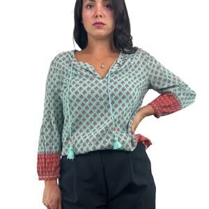 Boden Turquoise Floral Tunic Blouse